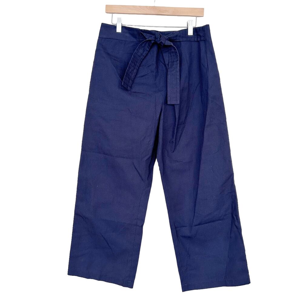 COS Navy Blue Wide Leg High Rise Belted Pants Sz 2